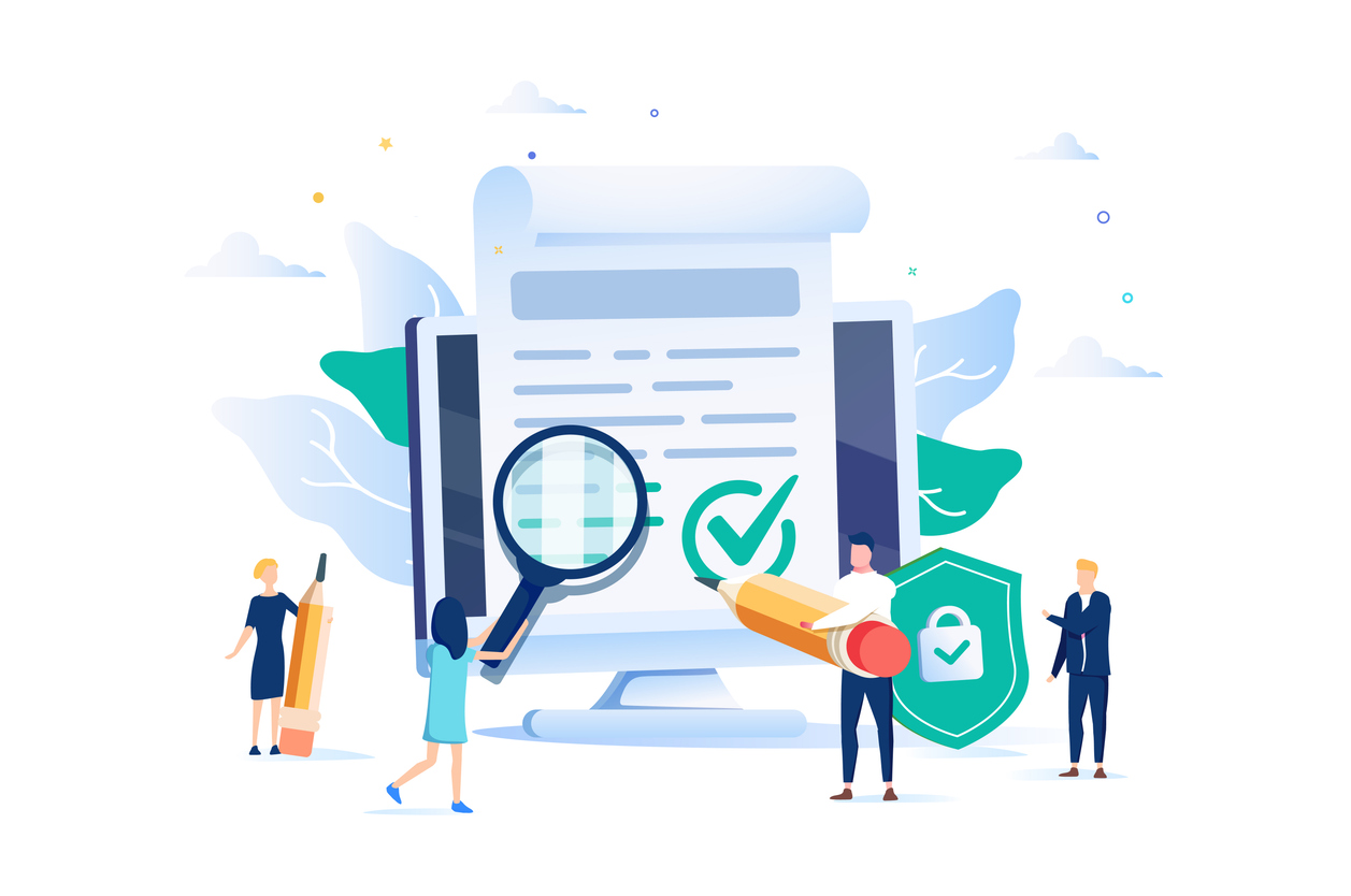 Read more about the article Business contract signing. Corporate document. Agreement checking. Data protection. Terms and conditions, privacy policy, legal notice metaphors. Vector isolated concept metaphor illustrations